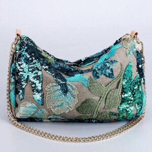Sequin Embroidery Green Chain Shoulder Crossbody Bag NEW